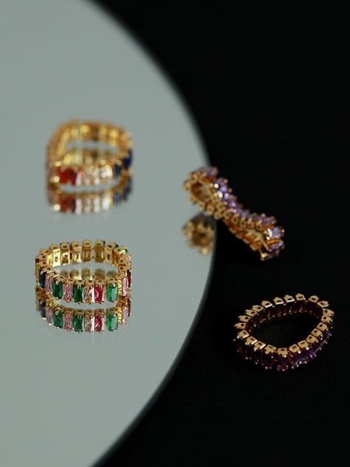 Five Color Brass Cubic Zirconia Rainbow Vintage Band Ring 2