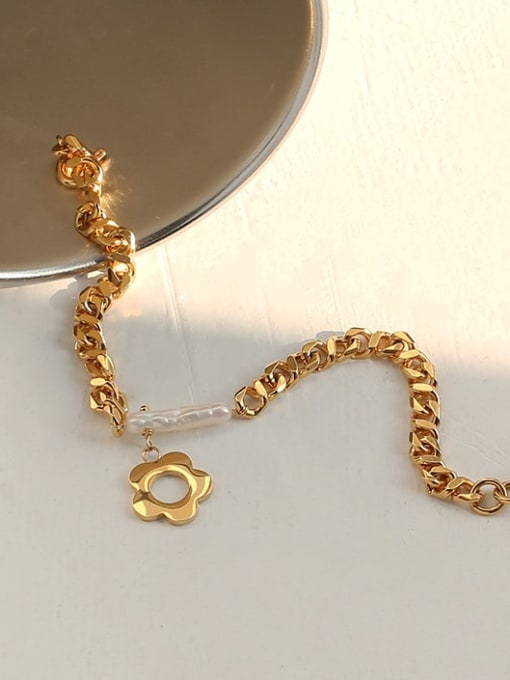 ACCA Brass Freshwater Pearl Geometric Vintage Link Bracelet 2