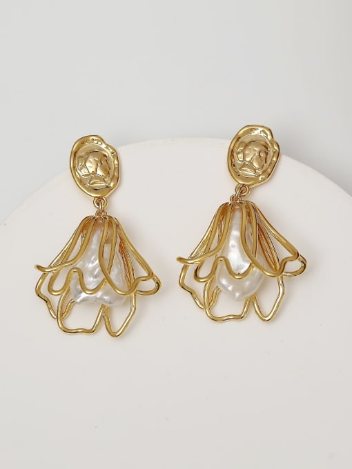 16k gold Brass Imitation Pearl Irregular Vintage Drop Earring