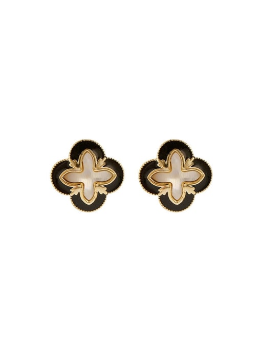 HYACINTH Brass Shell Clover Minimalist Clip Earring 0