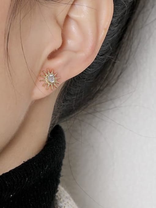 HYACINTH Brass Cubic Zirconia Asymmetry Star Moon Minimalist Stud Earring 1