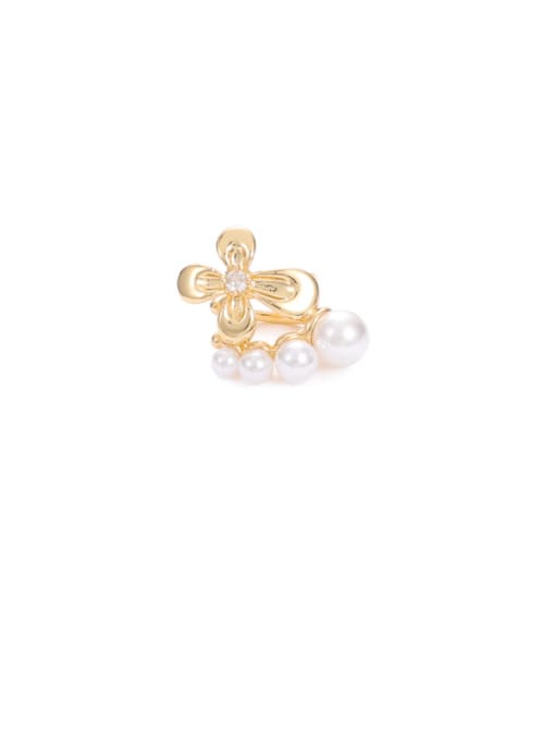 Ear bone clip (sold separately) Brass Imitation Pearl Flower Vintage Single Earring
