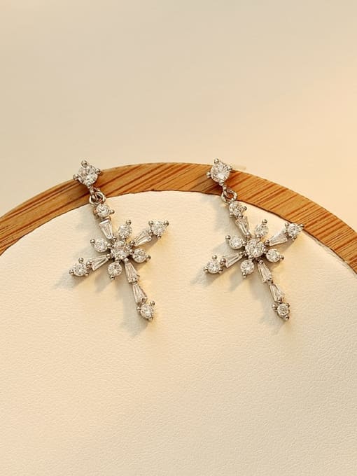 HYACINTH Copper Cubic Zirconia Cross Dainty Drop Trend Korean Fashion Earring 2