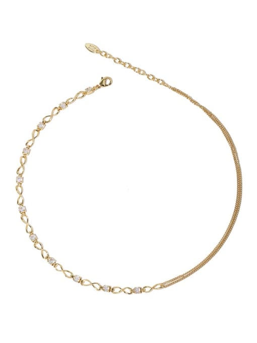 ACCA Brass Cubic Zirconia Geometric Vintage Asymmetrical  Chain Necklace 0