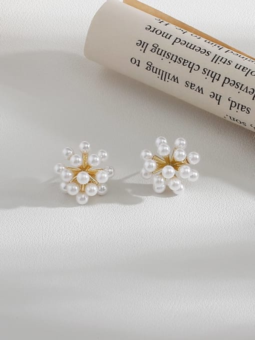 14K  gold Copper Imitation Pearl Flower Dainty Stud Trend Korean Fashion Earring