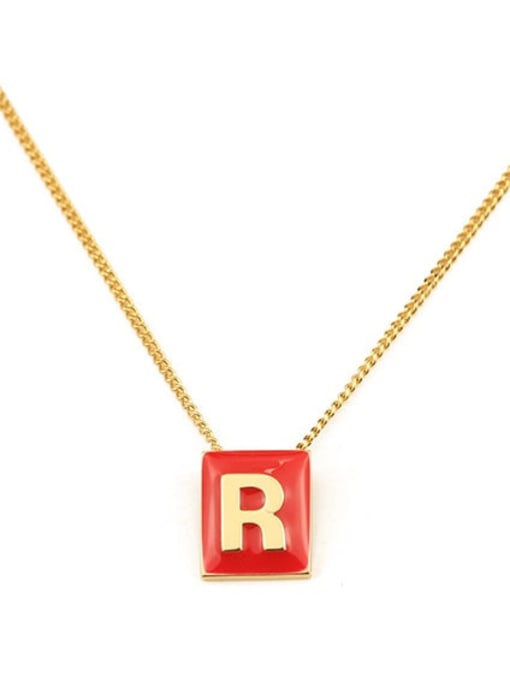 Red R Brass Enamel  Minimalist 26 English letters pendant Necklace
