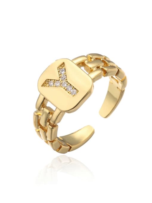 Y Brass Cubic Zirconia Letter Vintage Band Ring