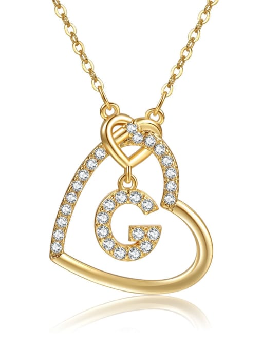 G gold Brass Cubic Zirconia Heart Minimalist  Letter Pendant Necklace