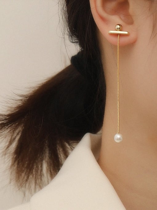 HYACINTH Brass Imitation Pearl Tassel Minimalist Drop Trend Korean Fashion Earring 1