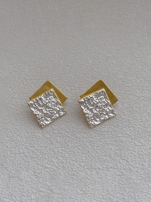 G49 contrasting gold Brass Square Minimalist Stud Earring