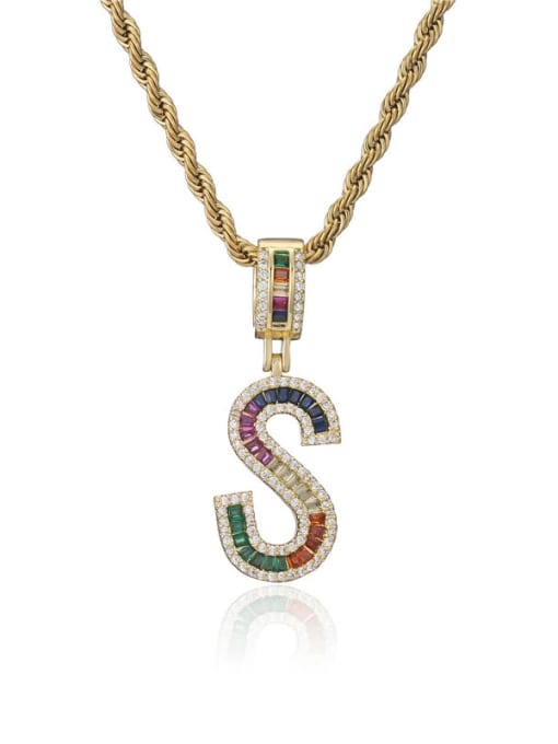 S Brass Cubic Zirconia  Vintage Letter Pendant Necklace