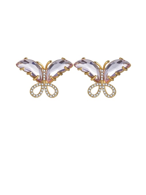lavender Brass Cubic Zirconia Multi Color Butterfly Cute Stud Earring
