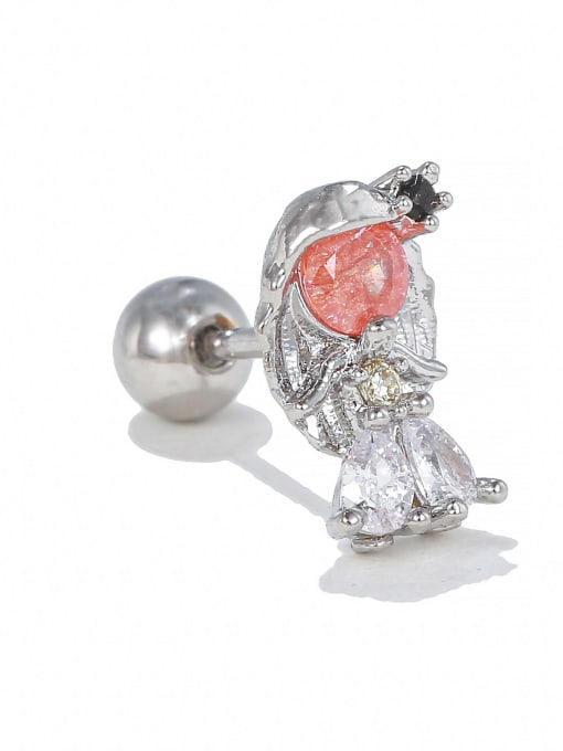 EGD1419 White K Brass Cubic Zirconia Animal Cute Stud Earring(Single-Only One)