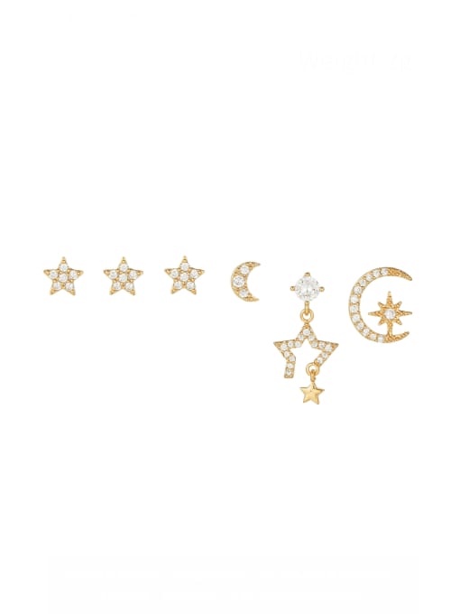 COLSW Brass Cubic Zirconia Pentagram Trend Stud Earring 0