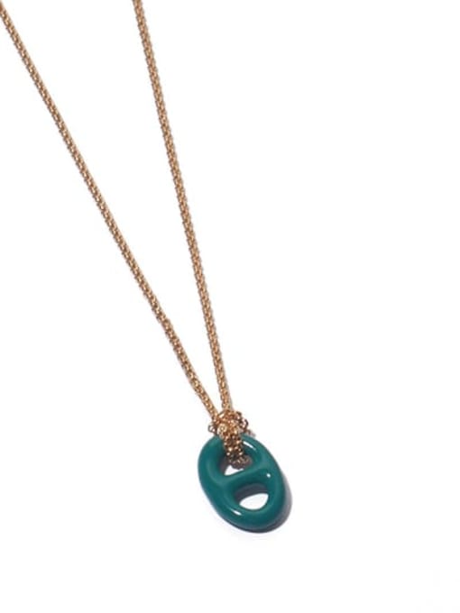 Green Pendant Necklace Brass Enamel Geometric Minimalist Necklace