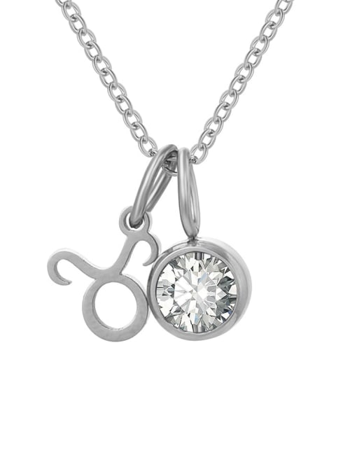 April White Taurus Steel Stainless steel Birthstone Constellation Cute Necklace
