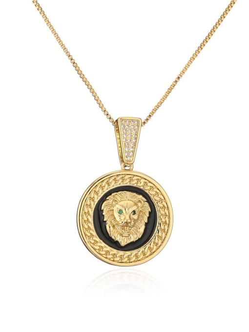 21025 Brass Cubic Zirconia Lion Hand Vintage Round Pendant Necklace