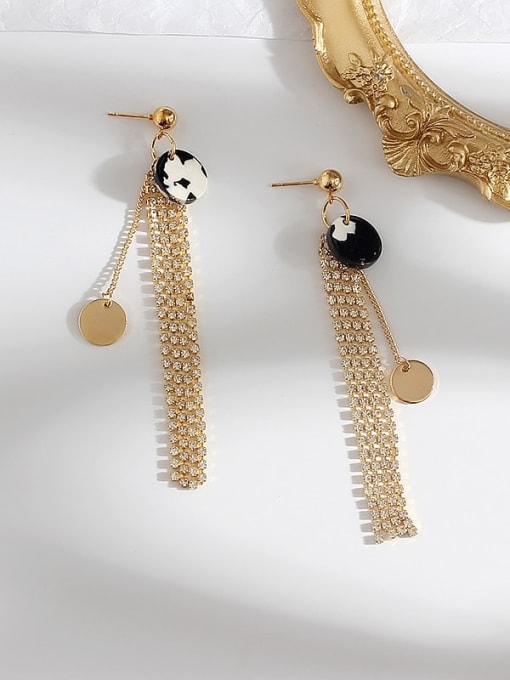 GOLD Copper Rhinestone  Long  Tassel Trend Korean Fashion Earrings