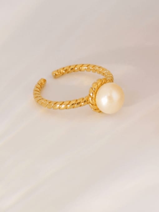 Steamed bread bead ring Brass Imitation Pearl Geometric Vintage Band Ring