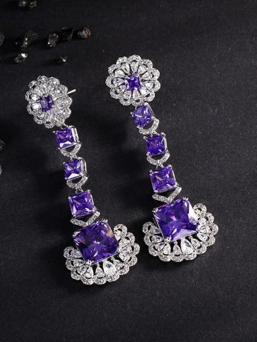 Purple earrings Brass Cubic Zirconia  Luxury Geometric Earring and Necklace Set