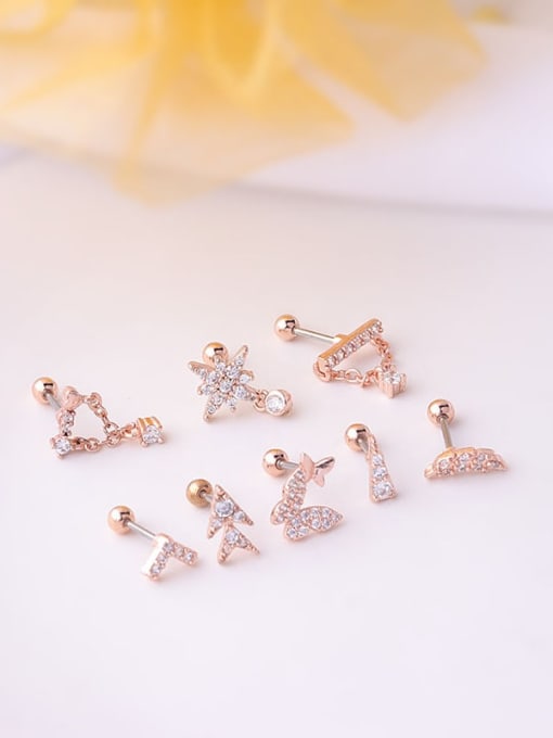 HISON Stainless steel Cubic Zirconia Geometric Cute Stud Earring(Single Only One) 3
