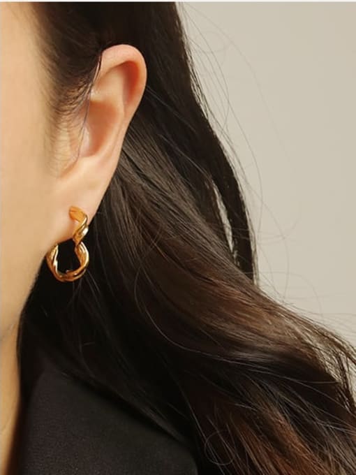 ACCA Brass Geometric Vintage Twisted winding line earrings Hoop Earring 1