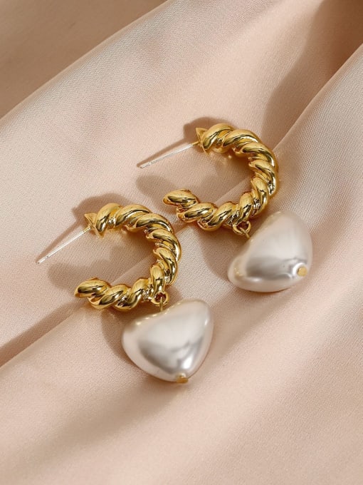 14k gold Brass Freshwater Pearl Heart Vintage Drop Earring