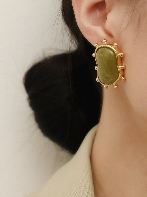 HYACINTH Brass Resin Geometric Vintage Stud Trend Korean Fashion Earring 1