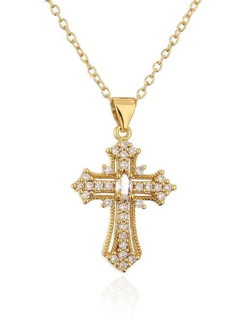 21952 Brass Cubic Zirconia Cross Vintage Regligious Necklace