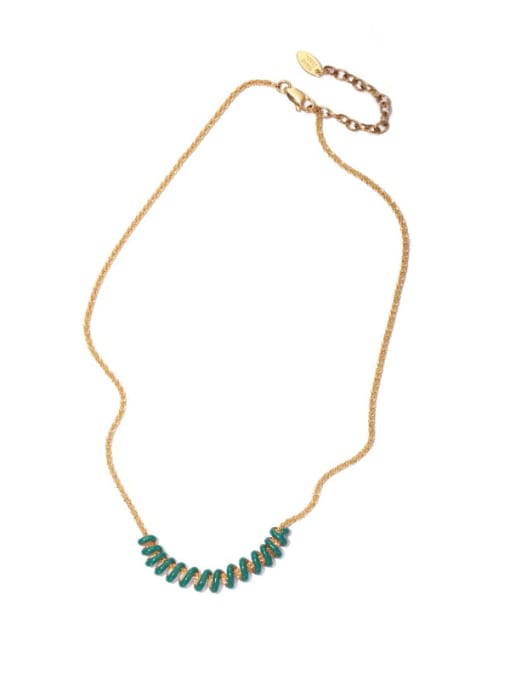 Green drop oil Brass Enamel Geometric Vintage Necklace