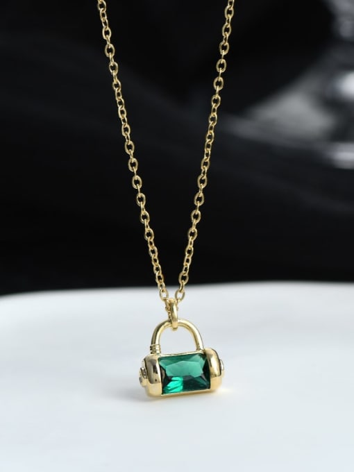 YOUH Brass Cubic Zirconia Green Geometric Vintage Necklace 2