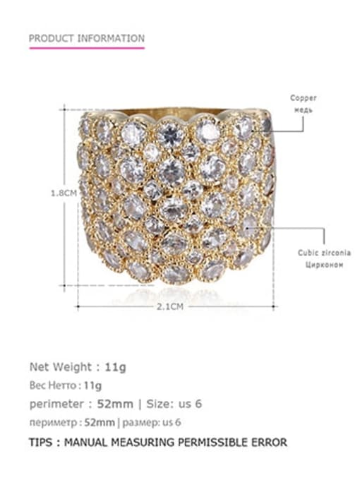 Gold white US6 52mm Brass Rhinestone Geometric Vintage Statement Ring