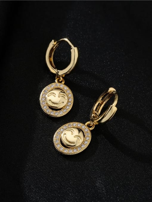AOG Brass Cubic Zirconia Smiley Vintage Huggie Earring 1