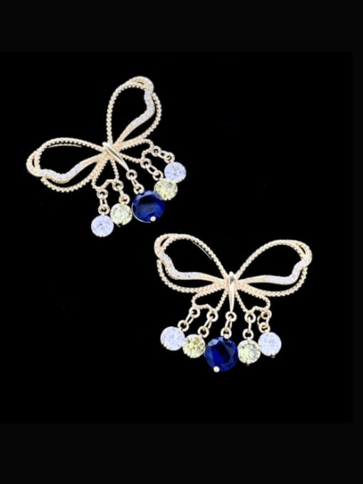 blue Brass Cubic Zirconia Butterfly Vintage Drop Earring