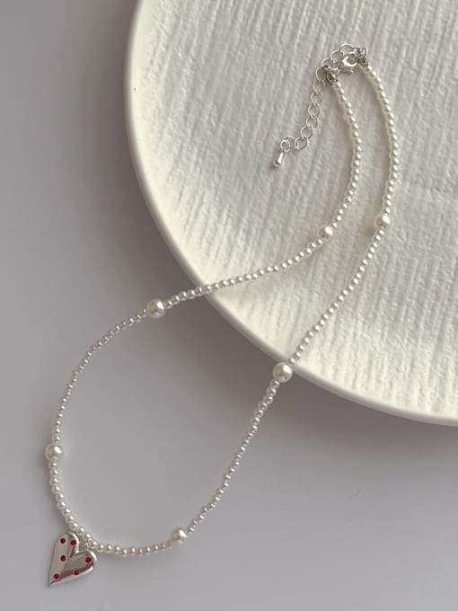 ZRUI Brass Imitation Pearl Heart Minimalist Beaded Necklace 0