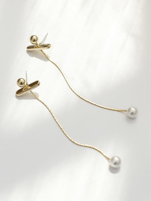 HYACINTH Brass Imitation Pearl Tassel Minimalist Drop Trend Korean Fashion Earring 4