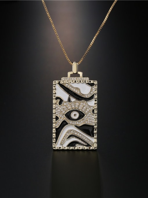 AOG Brass Cubic Zirconia Enamel Evil Eye Vintage Geometry Pendant Necklace 2