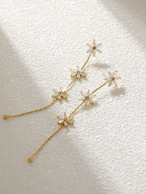 14k gold Brass Cubic Zirconia Tassel Minimalist Drop Earring