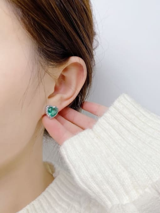 YOUH Brass Cubic Zirconia Green Heart Dainty Stud Earring 1