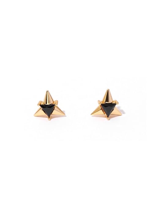 Black Brass Cubic Zirconia Triangle Hip Hop Stud Earring
