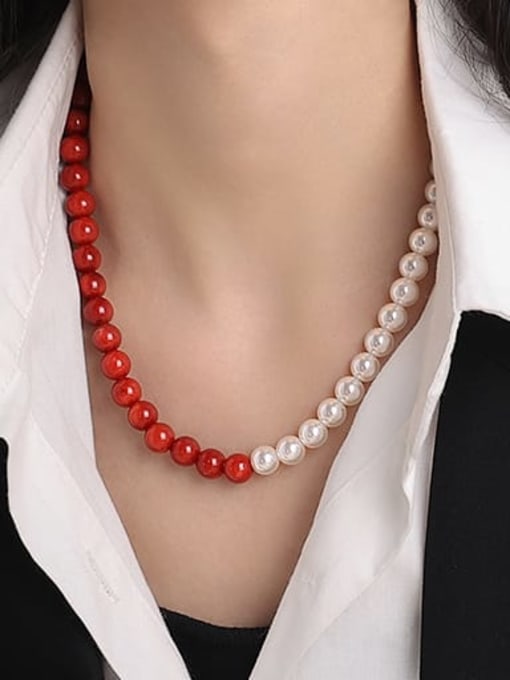 ACCA Brass Imitation Pearl Irregular Minimalist Beaded Necklace 2