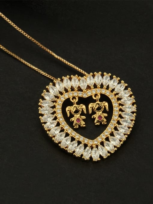 Needlework Brass Cubic Zirconia Heart Dainty  Pendant Necklace