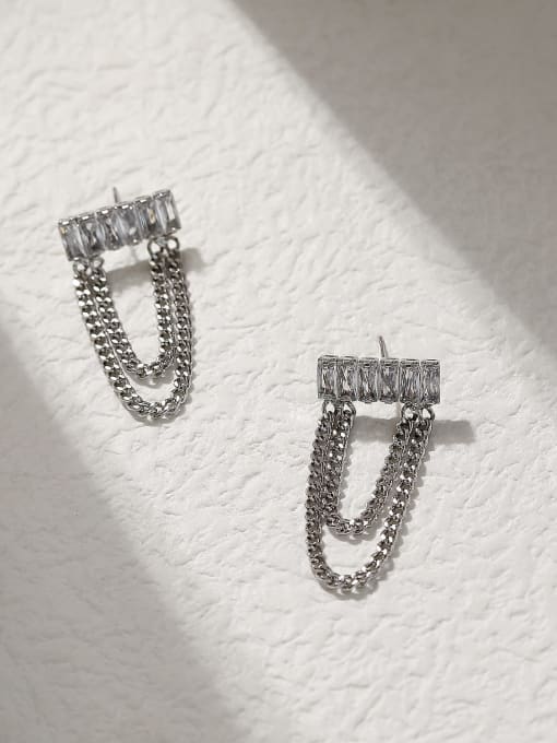 white k Brass Cubic Zirconia Tassel Vintage Threader Trend Korean Fashion Earring