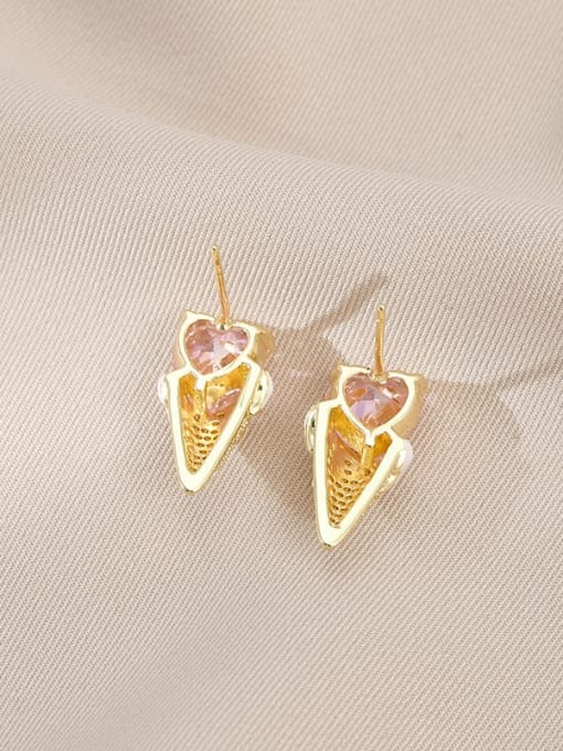 YOUH Brass Cubic Zirconia Pink Ice cream Dainty Stud Earring 2