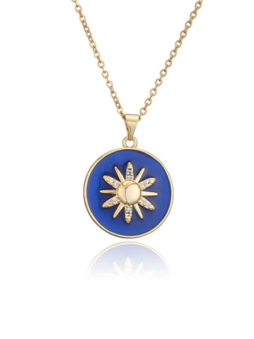 blue Brass Enamel Round Minimalist Sun Pendant Necklace