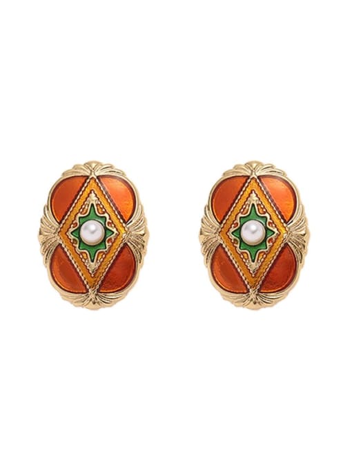 Five Color Brass Enamel Geometric Vintage Stud Earring 0