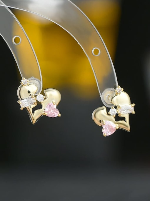 Gold ED65760 Brass Cubic Zirconia Heart Dainty Stud Earring