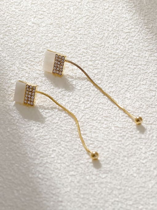 14k Gold Brass Cats Eye Geometric Minimalist Threader Earring