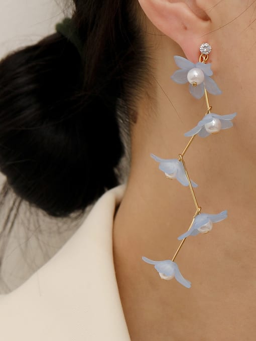 blue Brass Resin Flower Bohemia Drop Trend Korean Fashion Earring
