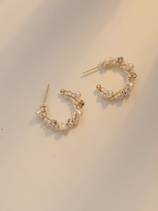 C-shaped Pearl Earrings Copper Imitation Pearl Round Dainty Stud Trend Korean Fashion Earring